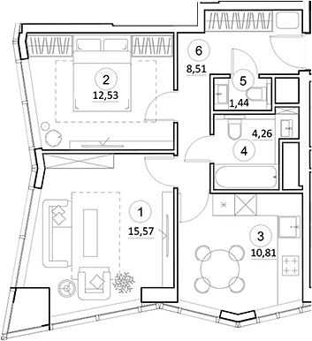 Планировка — УНО.Горбунова, 2-комн., 53 м²
