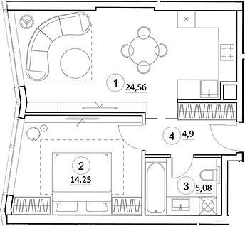Планировка — УНО.Горбунова, 2-комн., 49 м²