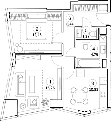 Планировка — УНО.Горбунова, 2-комн., 53 м²