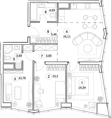 Планировка — УНО.Горбунова, 4-комн., 82 м²