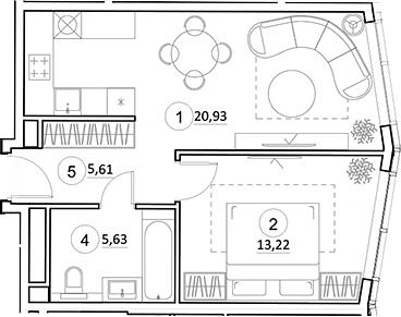 Планировка — УНО.Горбунова, 2-комн., 45 м²