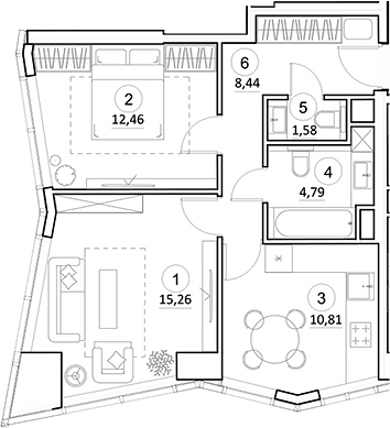 Планировка — УНО.Горбунова, 2-комн., 53 м²