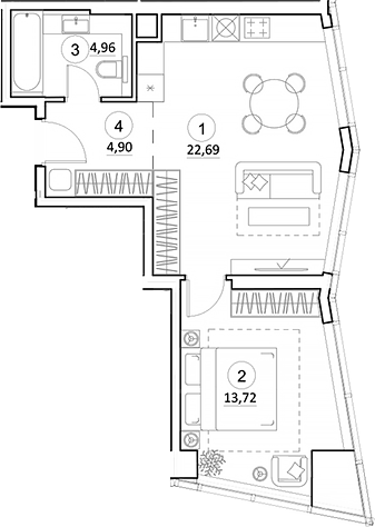 Планировка — УНО.Горбунова, 2-комн., 46 м²