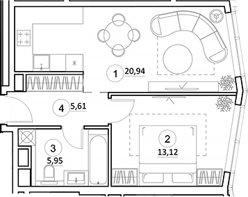 Планировка — УНО.Горбунова, 2-комн., 46 м²