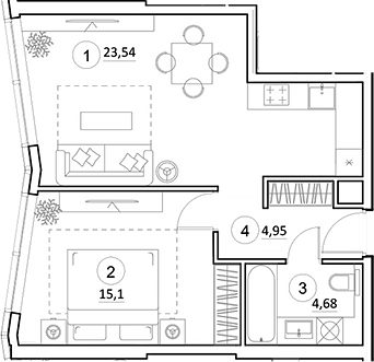 Планировка — УНО.Горбунова, 2-комн., 48 м²