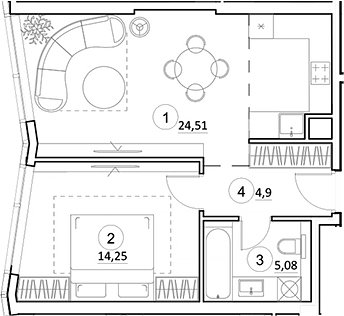 Планировка — УНО.Горбунова, 2-комн., 49 м²