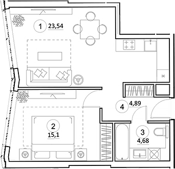 Планировка — УНО.Горбунова, 2-комн., 48 м²