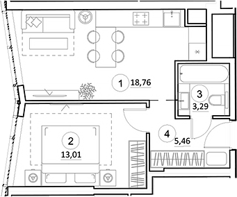 Планировка — УНО.Горбунова, 2-комн., 41 м²