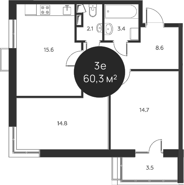 Планировка — Павлово 3, 3-комн., 59 м²