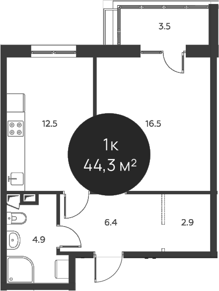 Планировка — Павлово 3, 1-комн., 43 м²