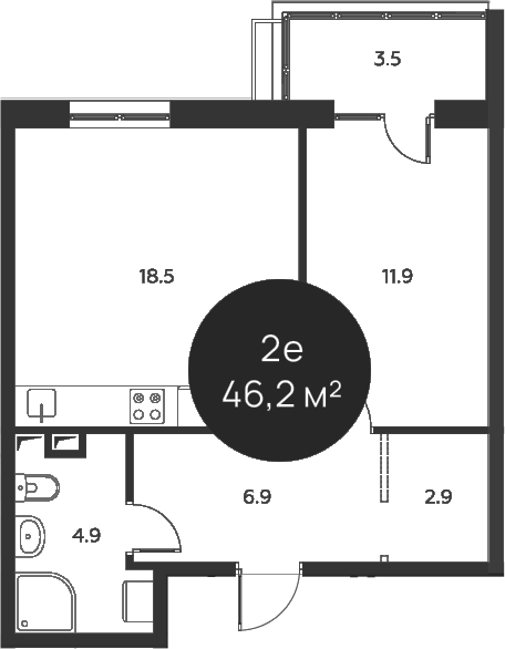 Планировка — Павлово 3, 2-комн., 45 м²
