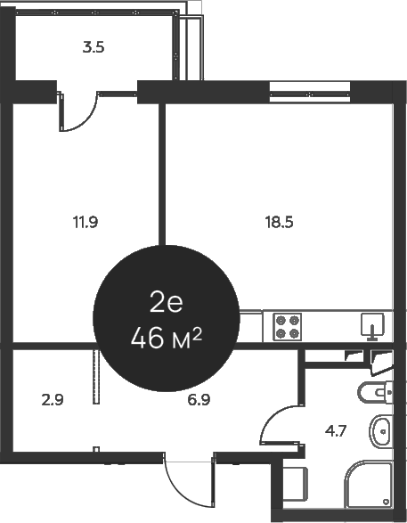 Планировка — Павлово 3, 2-комн., 45 м²