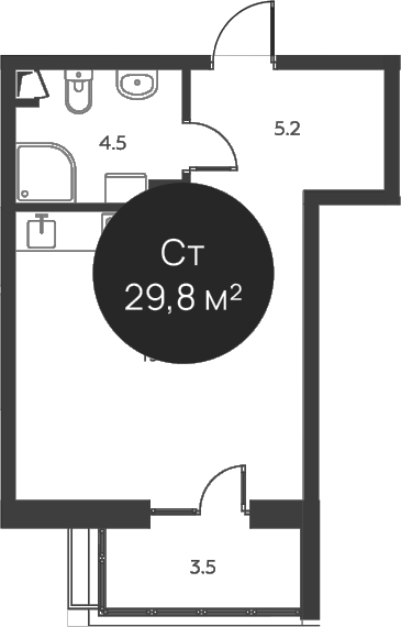 Планировка — Павлово 3, Студия, 29 м²