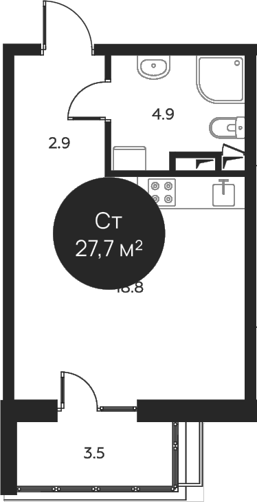 Планировка — Павлово 3, Студия, 27 м²
