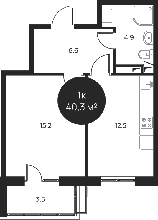 Планировка — Павлово 3, 1-комн., 39 м²