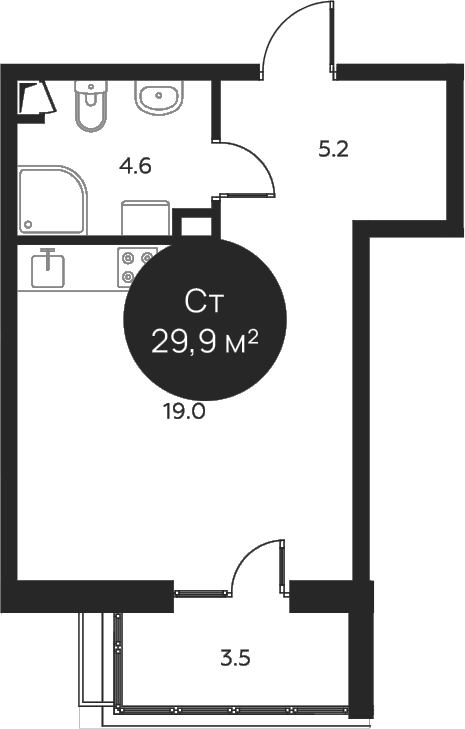 Планировка — Павлово 3, Студия, 29 м²