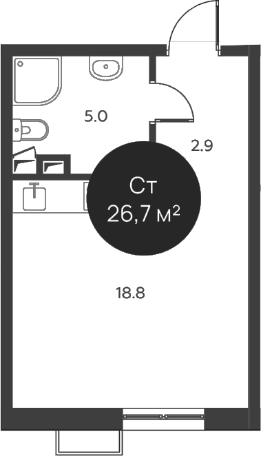 Планировка — Павлово 3, Студия, 27 м²