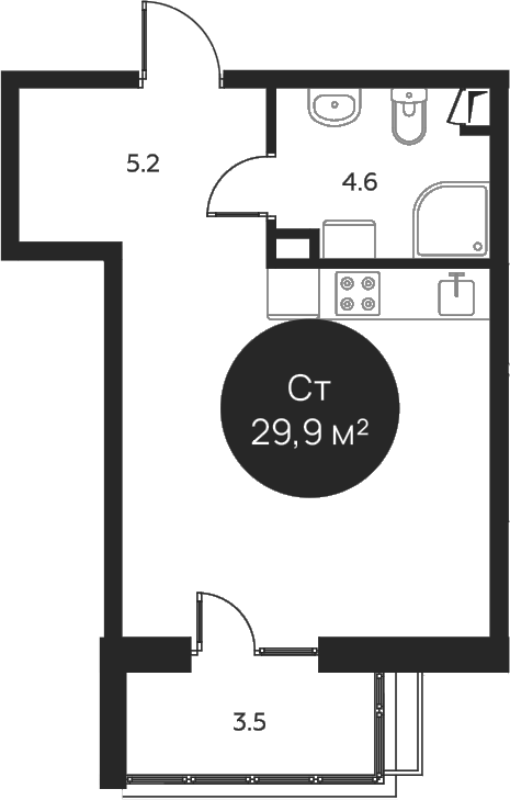 Планировка — Павлово 3, Студия, 29 м²