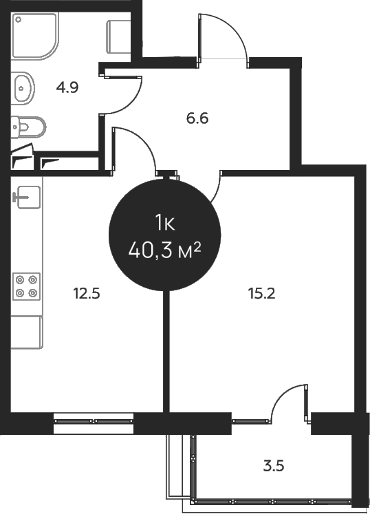Планировка — Павлово 3, 1-комн., 39 м²