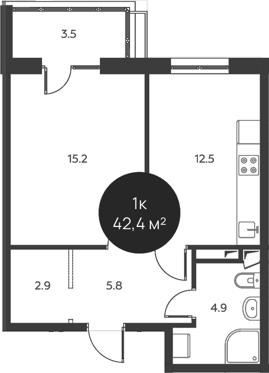 Планировка — Павлово 3, 1-комн., 41 м²