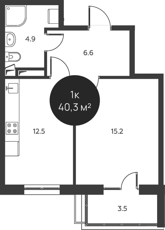 Планировка — Павлово 3, 1-комн., 39 м²