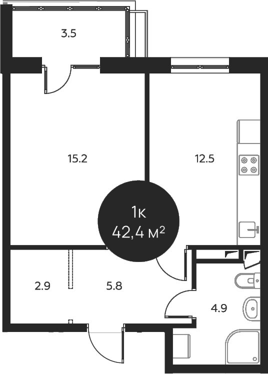 Планировка — Павлово 3, 1-комн., 41 м²