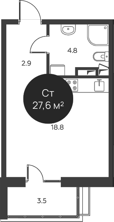 Планировка — Павлово 3, Студия, 27 м²