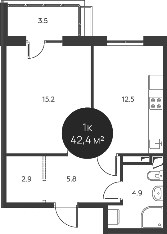 Планировка — Павлово 3, 1-комн., 41 м²