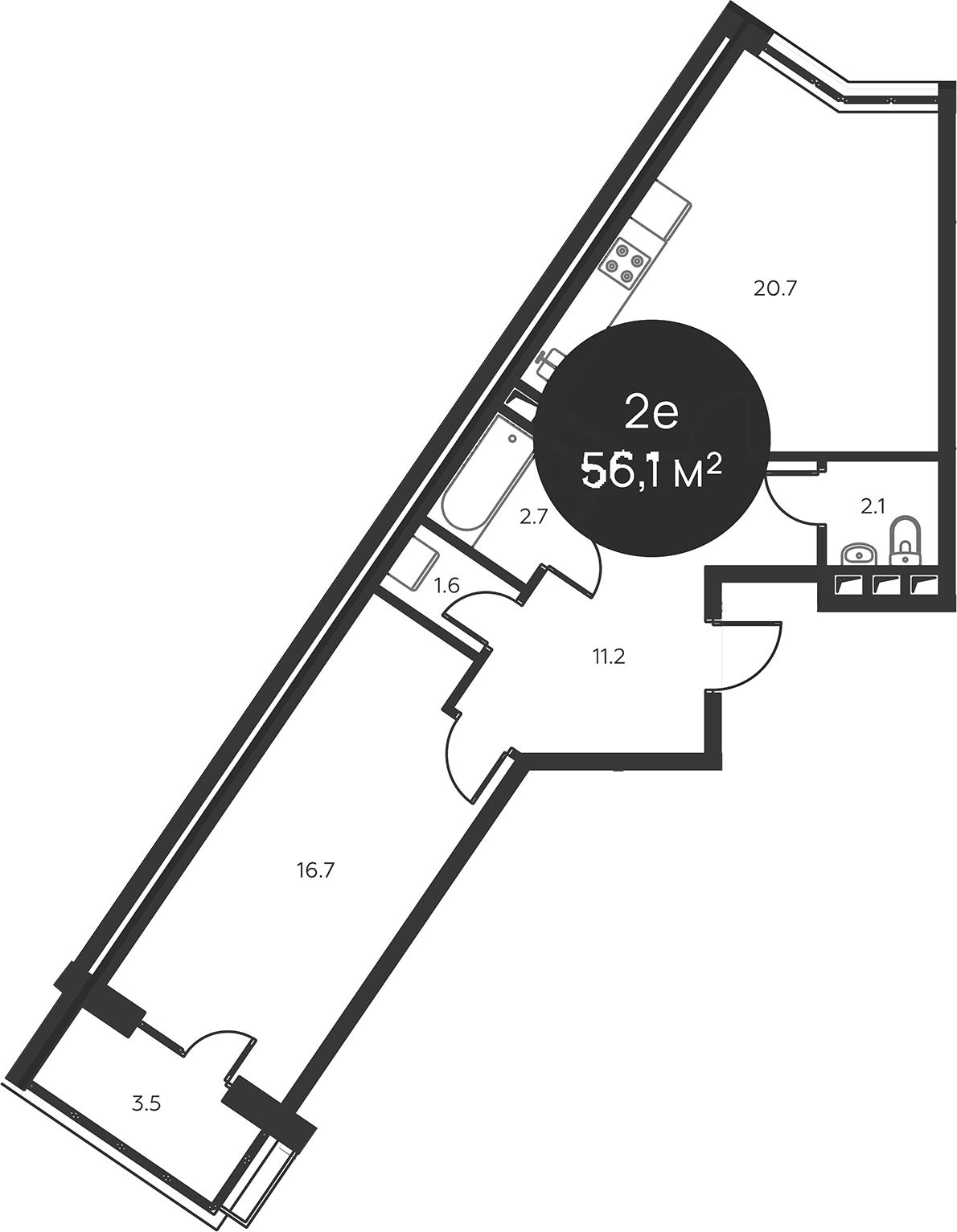 Планировка — Павлово 3, 2-комн., 55 м²