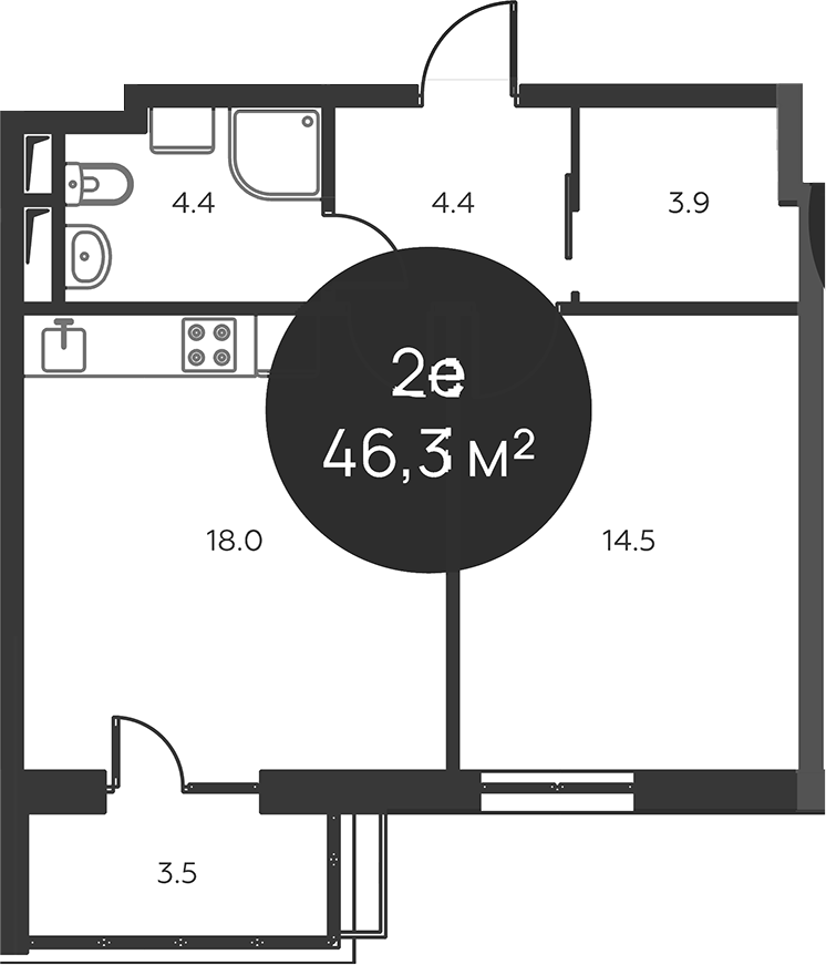 Планировка — Павлово 3, 2-комн., 45 м²