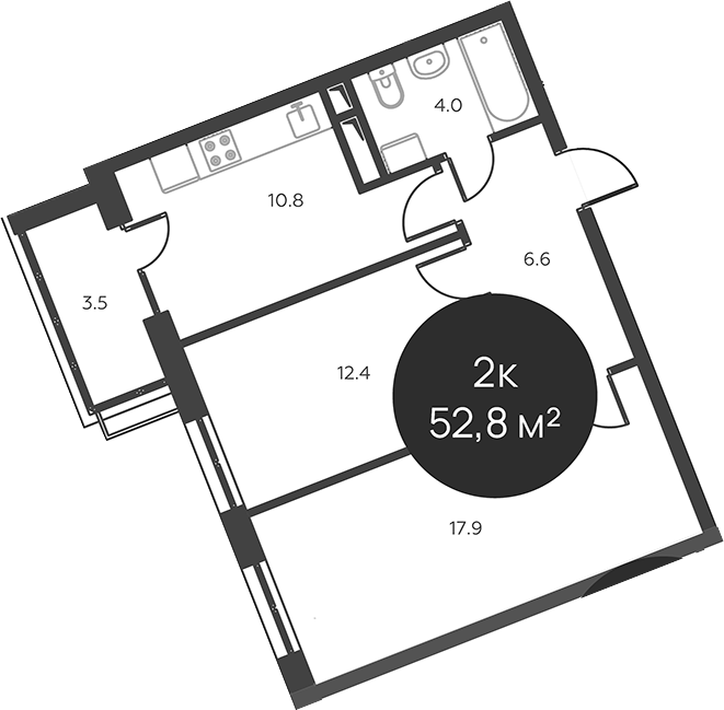 Планировка — Павлово 3, 2-комн., 52 м²