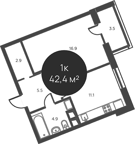 Планировка — Павлово 3, 1-комн., 41 м²
