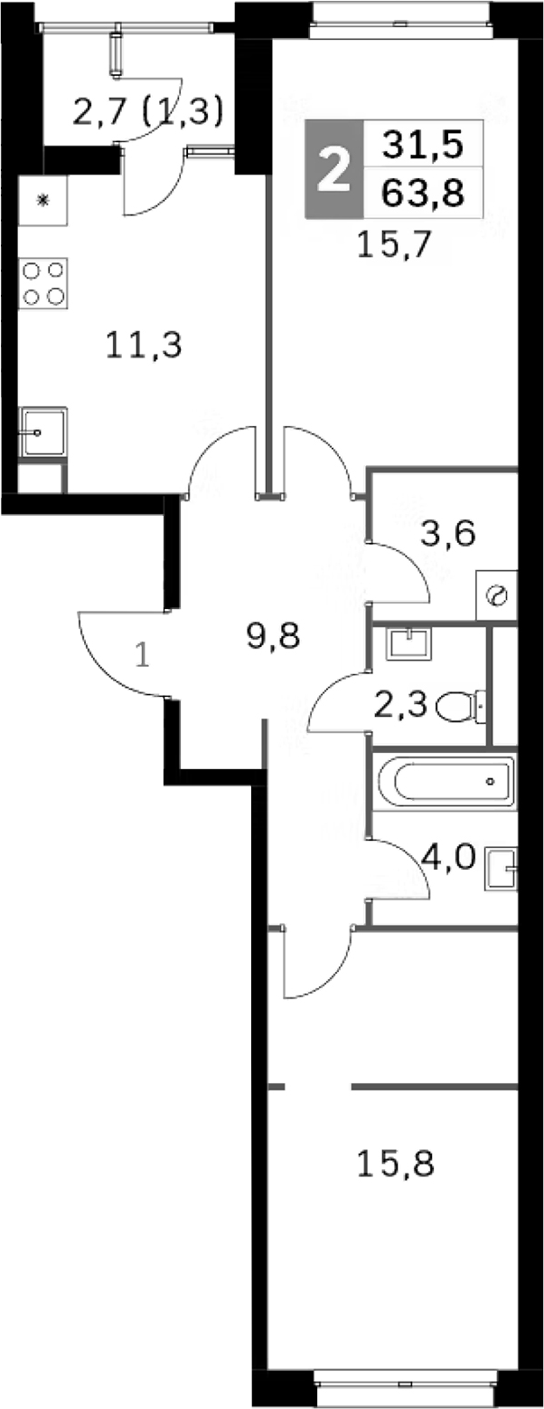 Планировка — Sky Garden, 2-комн., 60 м²