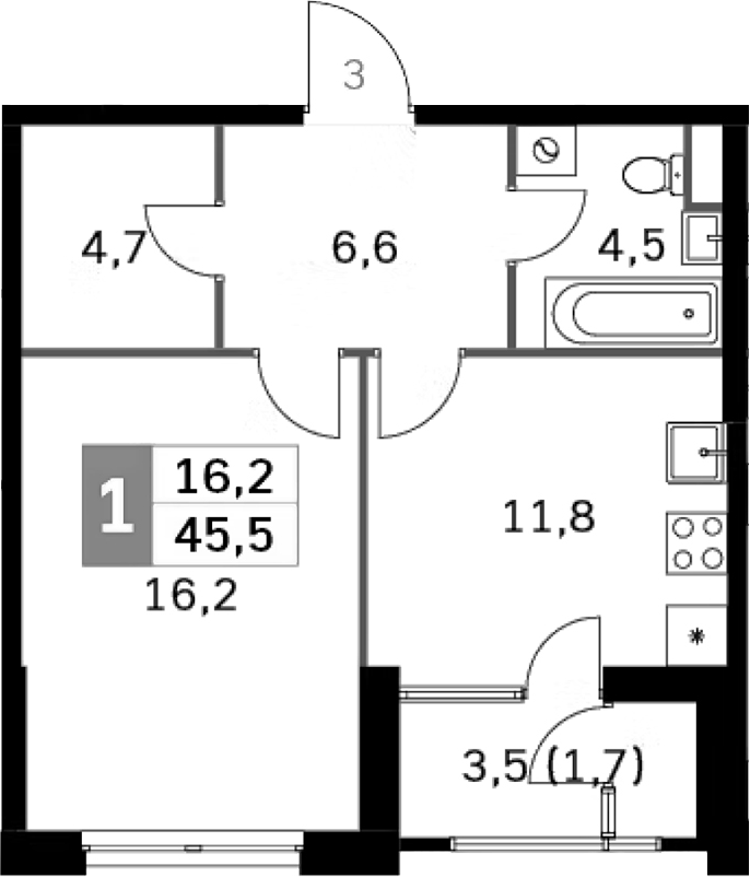 Планировка — Sky Garden, 1-комн., 42 м²