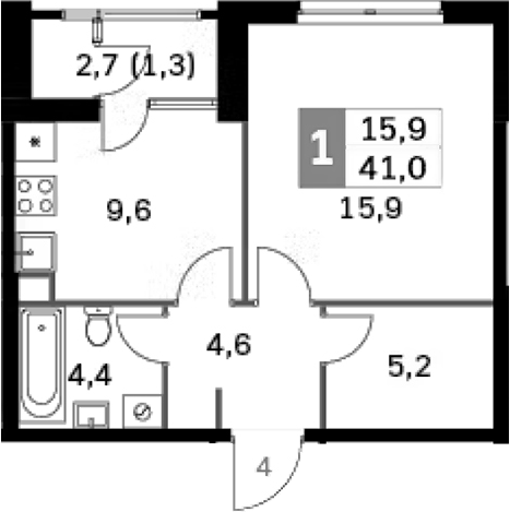 Планировка — Sky Garden, 1-комн., 38 м²