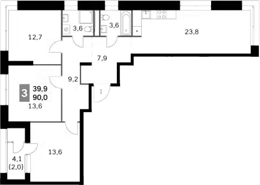 Планировка — Sky Garden, 4-комн., 88 м²