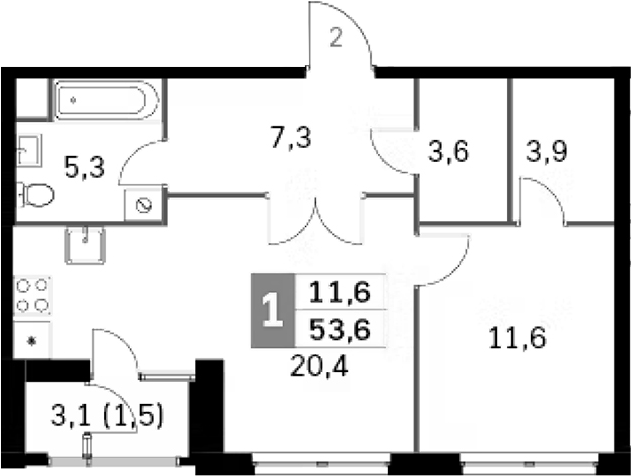 Планировка — Sky Garden, 2-комн., 50 м²