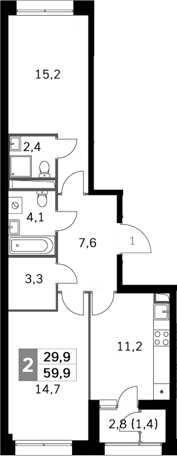 Планировка — Sky Garden, 2-комн., 59 м²