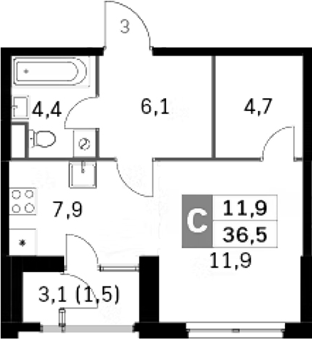 Планировка — Sky Garden, Студия, 33 м²