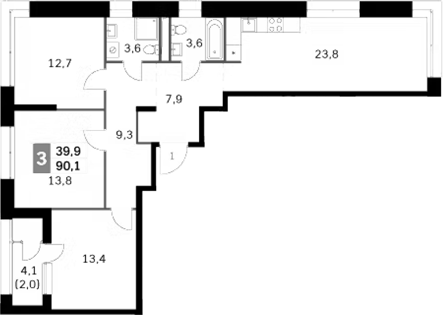 Планировка — Sky Garden, 4-комн., 88 м²