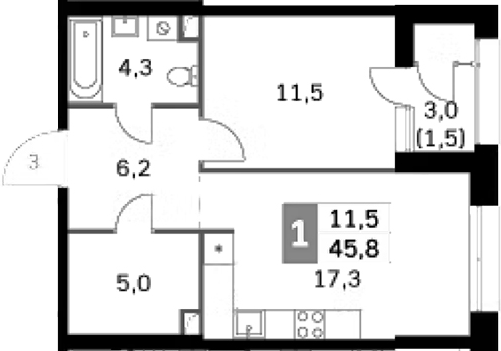 Планировка — Sky Garden, 2-комн., 44 м²