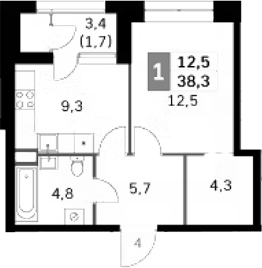 Планировка — Sky Garden, 1-комн., 37 м²