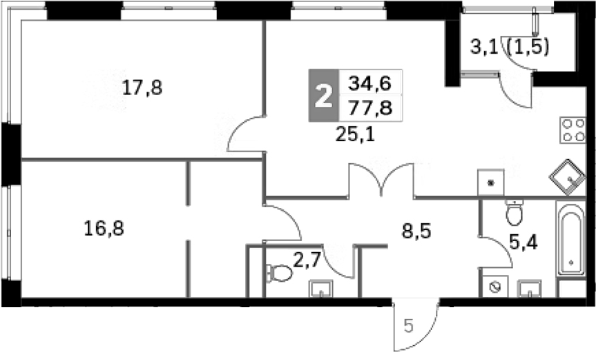Планировка — Sky Garden, 3-комн., 75 м²