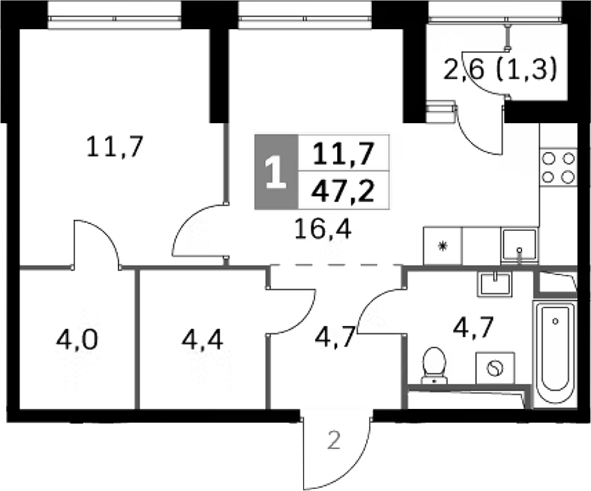 Планировка — Sky Garden, 2-комн., 46 м²