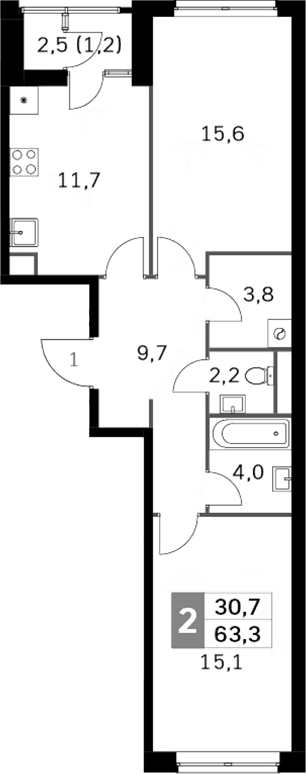 Планировка — Sky Garden, 2-комн., 60 м²
