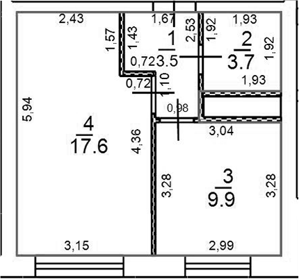 Планировка — Новое Замитино, 1-комн., 35 м²