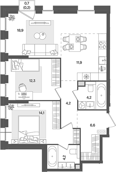 Планировка — Pave, 3-комн., 76 м²