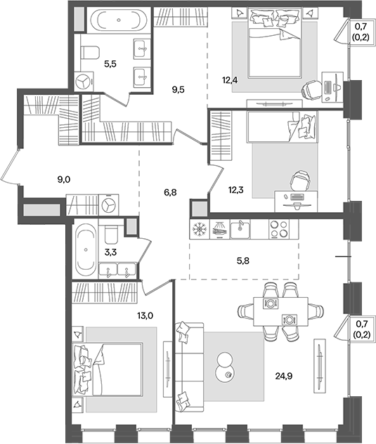 Планировка — Pave, 4-комн., 102 м²
