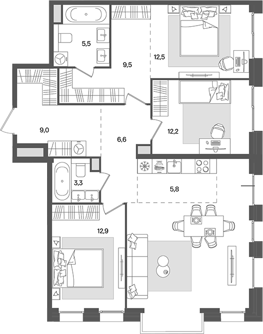 Планировка — Pave, 4-комн., 104 м²