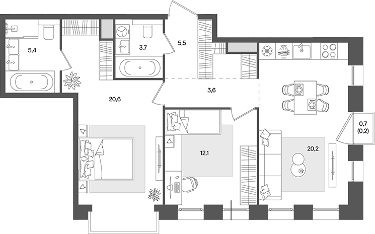 Планировка — Pave, 3-комн., 71 м²